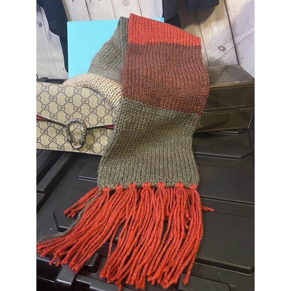 Scarf 100% Wool Crochet Multicolor With Fringe